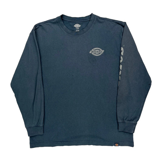 Dickies Spellout Long Sleeve T-Shirt - Large Blue Cotton