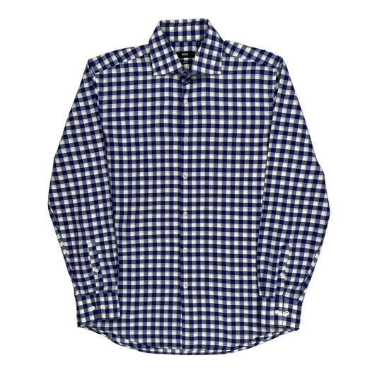 Vintage Slim Fit Boss Checked Shirt - Large Blue Cotton