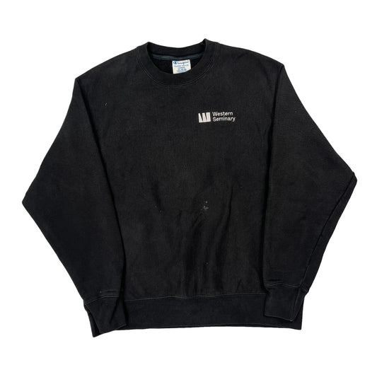 Vintage Reverse Weave Champion College Sweatshirt - Large Black Cotton