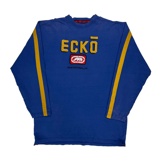 Brain Trust Media Lab Ecko Unltd Spellout Long Sleeve T-Shirt - XL Blue Cotton