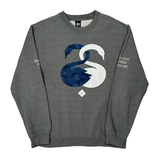 Vintage Swans Stussy Graphic Sweatshirt - XL Grey Cotton