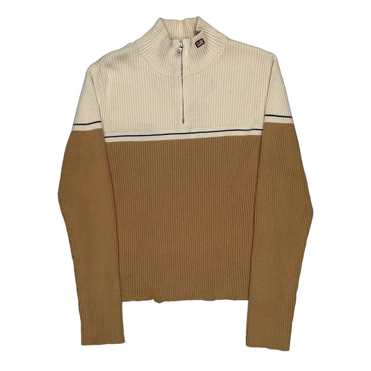 Ralph Lauren Striped 1/4 Zip - Large Brown Cotton