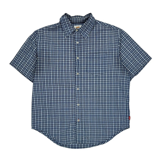 Levis Checked Short Sleeve Shirt - Large Blue Cotton