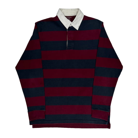 Sonoma Striped Rugby Shirt - Medium Burgundy Cotton