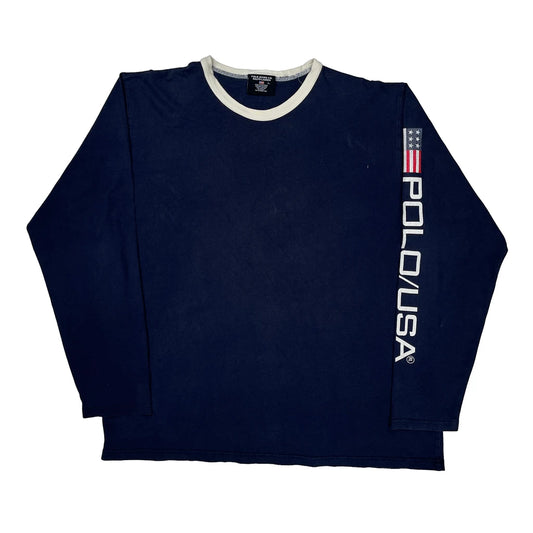 Polo By Ralph Lauren Spellout Long Sleeve T-Shirt - XL Navy Cotton