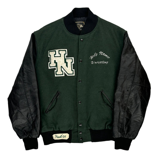 Holy Name Wrestling Holloway Varsity Jacket - XL Black Leather