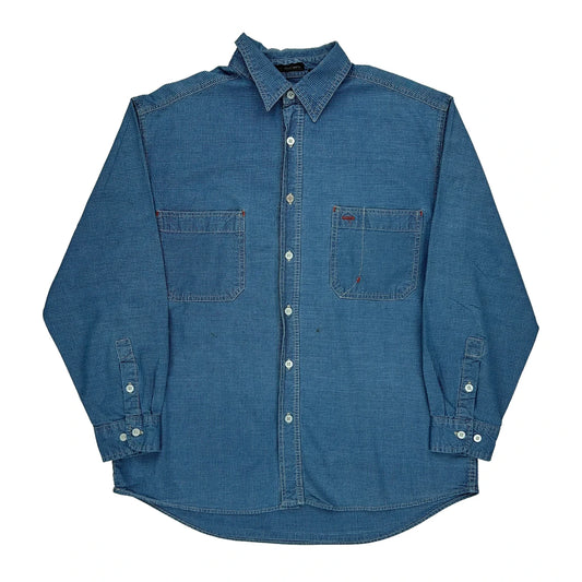Wrangler Checked Denim Shirt - Large Blue Cotton