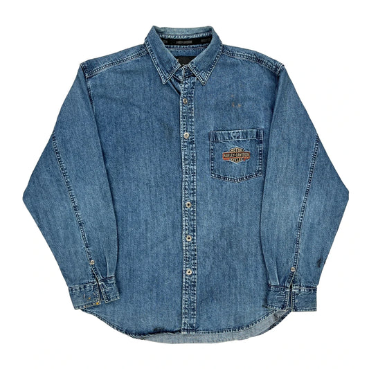 Harley Davidson Denim Shirt - Large Blue Cotton
