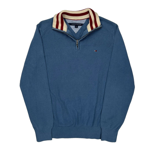 Tommy Hilfiger Collared 1/4 Zip - Medium Blue Cotton