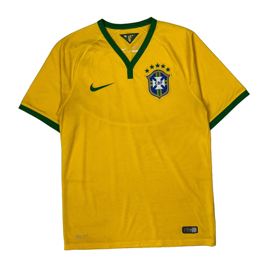 Vintage Brazil National Team Nike 2014-15 Home Football Shirt - Small Yellow Polyester