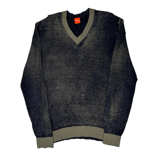 Boss V-Neck Jumper - Large Grey Wool Blend