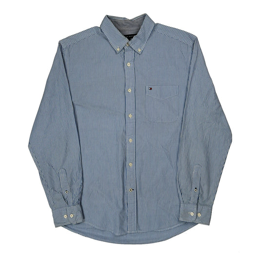 Vintage Tommy Hilfiger Striped Shirt - Medium Blue Cotton