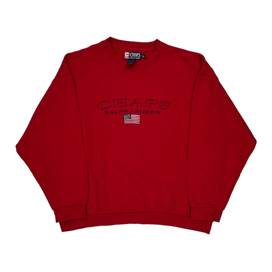 Chaps Ralph Lauren Spellout Sweatshirt - Large Red Cotton Blend