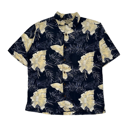 Palm Island Hawaiian Shirt - Medium Blue Cotton Blend