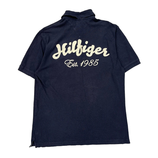 Tommy Hilfiger Spellout Polo Shirt - Large Navy Cotton