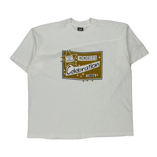 Single Stitch Fruit Of The Loom Graphic T-Shirt - 2XL White Cotton Blend