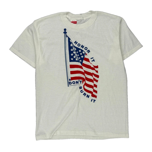 American Flag Royal Single Stitch T-Shirt - Large White Polyester Blend