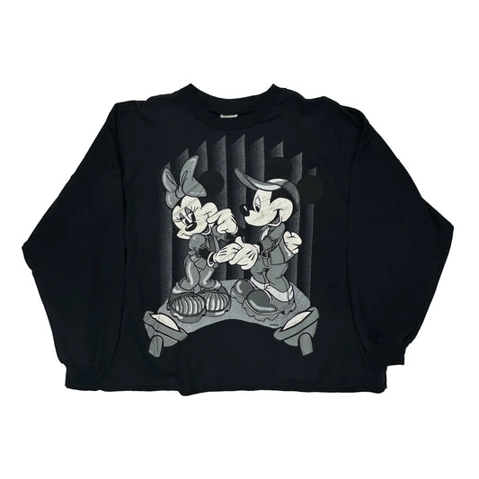 Mickey Cartoon Long Sleeve T-Shirt - XL Black Cotton