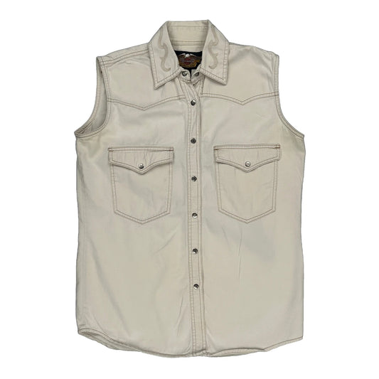 Harley Davidson Denim Shirt - Small Cream Cotton