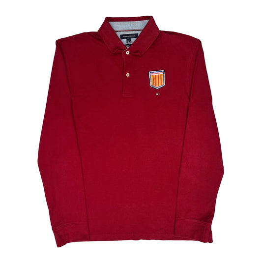 Vintage Tommy Hilfiger Long Sleeve Polo Shirt - Large Red Cotton