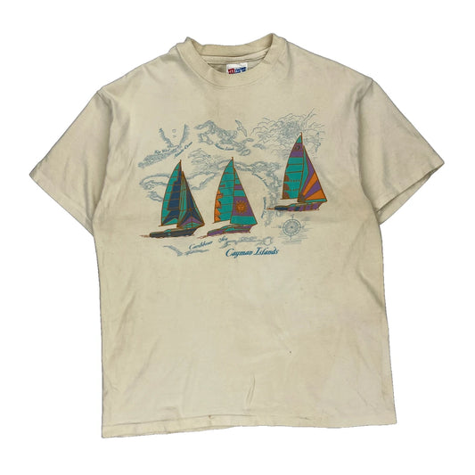 Cayman Islands Hanes Single Stitch T-Shirt - Large Cream Cotton