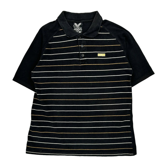 Avirex Striped Polo Shirt - Medium Black Cotton