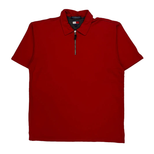 Vintage Tommy Hilfiger Zip Polo Shirt - Large Red Cotton