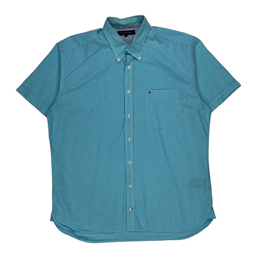 Vintage Tommy Hilfiger Checked Short Sleeve Shirt - XL Blue Cotton