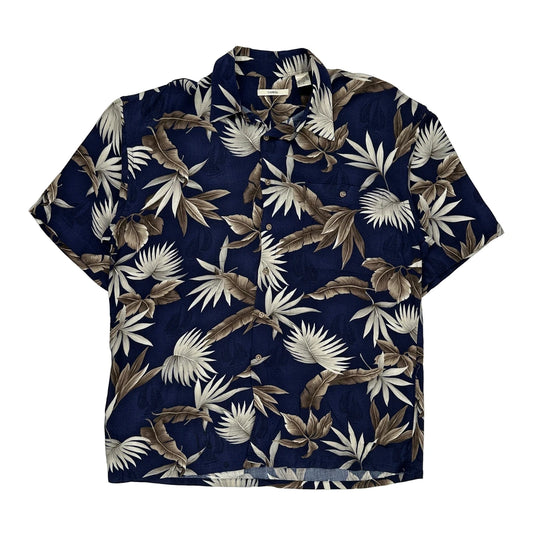 Campia Floral Hawaiian Shirt - Large Navy Viscose
