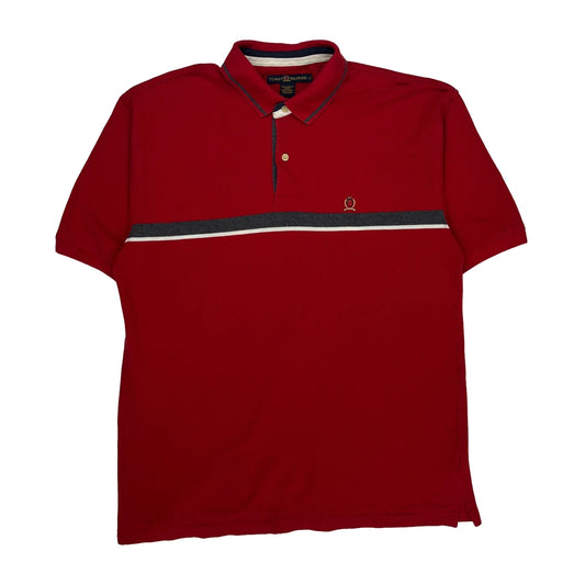 Vintage Tommy Hilfiger Striped Polo Shirt - XL Red Cotton