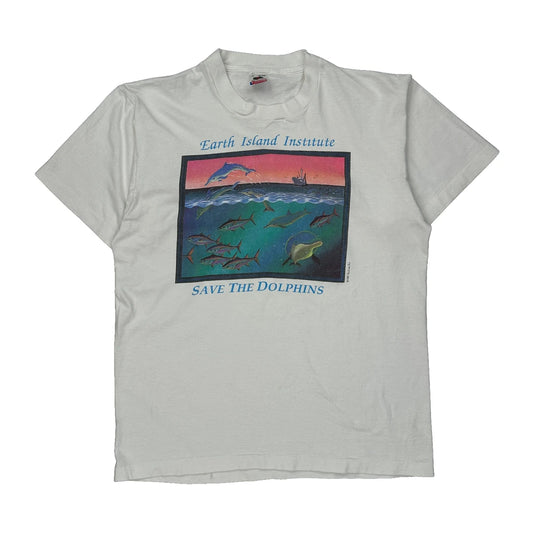 Save The Dolphins Fruit Of The Loom Graphic T-Shirt - Large White Cotton