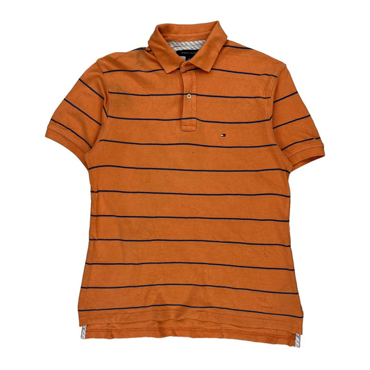 Tommy Hilfiger Striped Polo Shirt - Medium Orange Cotton
