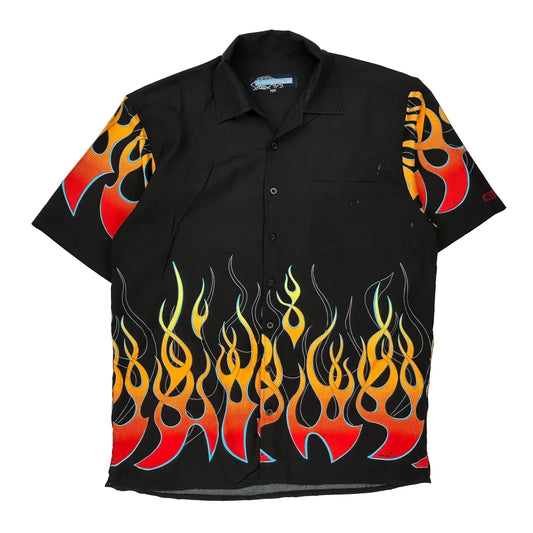 Flames Point Zero Short Sleeve Shirt - Medium Black Cotton