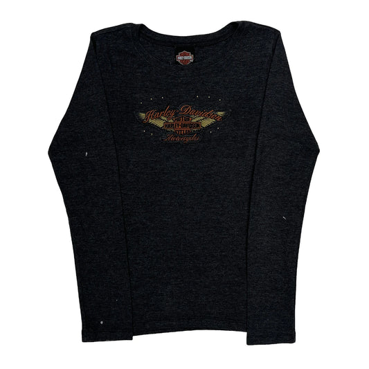Vintage Harley Davidson Graphic Long Sleeve T-Shirt - Large Black Cotton