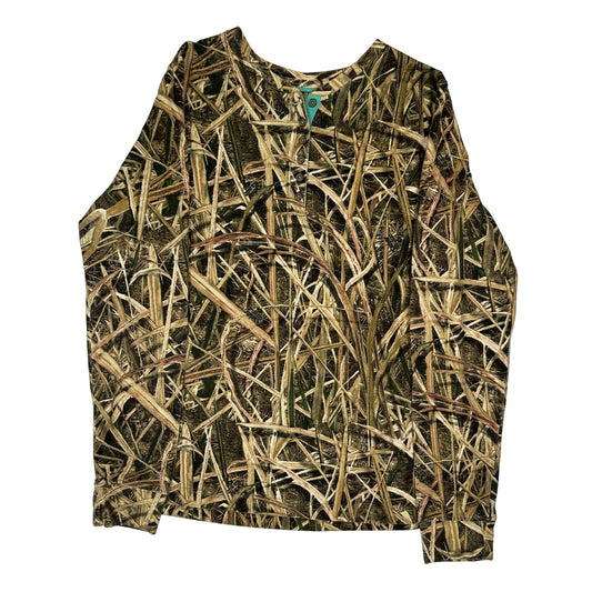 Age 12-13 Mossy Oak Camo Long Sleeve T-Shirt - Large Khaki Cotton Blend