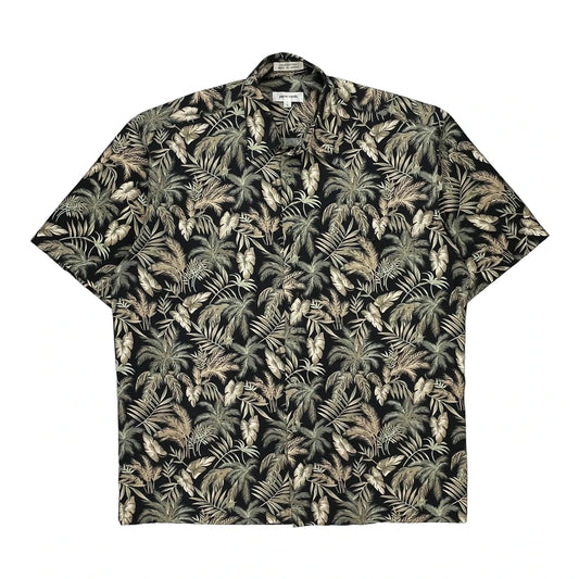 Pierre Cardin Floral Hawaiian Shirt - Large Black Cotton