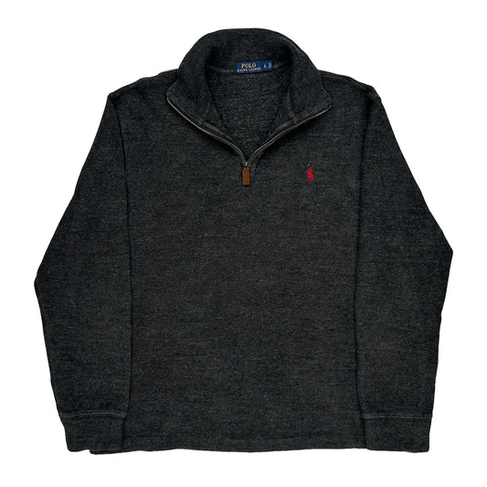 Polo By Ralph Lauren 1/4 Zip - Large Grey Cotton Blend
