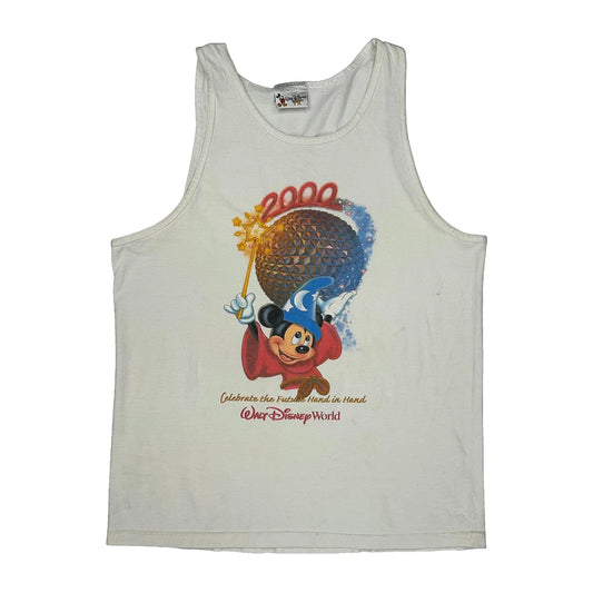 Vintage Celebrate The Future Hand In Hand Disney Cartoon Vest - Medium White Cotton