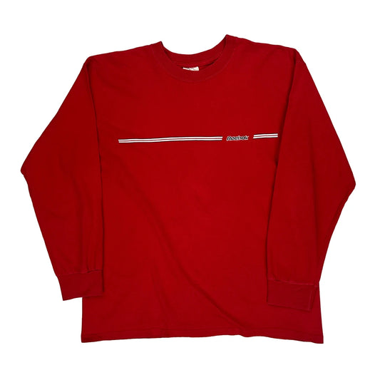 Reebok Long Sleeve T-Shirt - Large Red Cotton