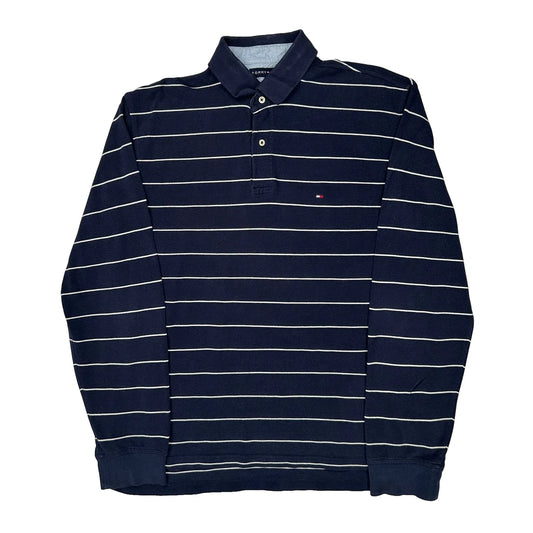 Vintage Tommy Hilfiger Striped Polo Shirt - Large Navy Cotton