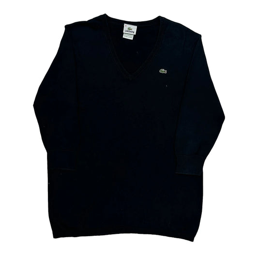 Vintage Lacoste V-Neck Jumper - Large Black Cotton