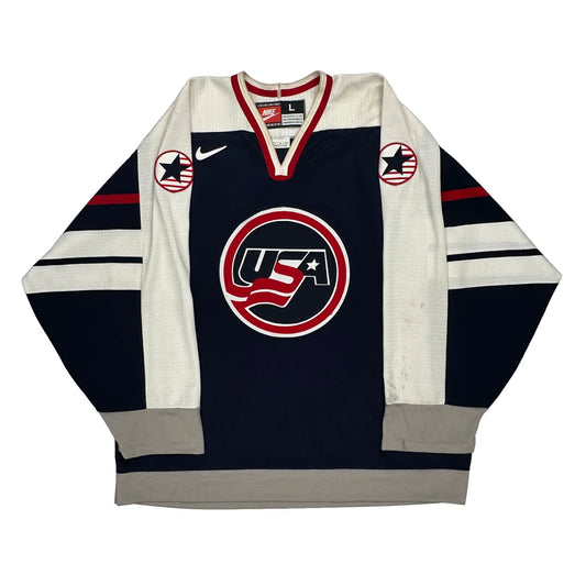 1998 Team USA Nike Graphic Hockey Jersey - Large Navy Polyester