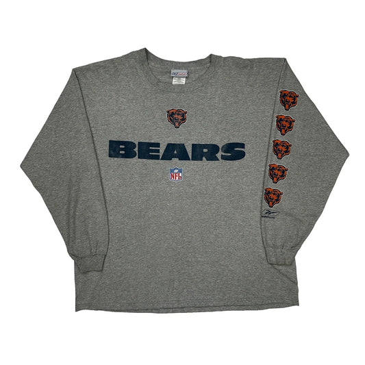 Bears Reebok Nfl Long Sleeve T-Shirt - Large Grey Cotton