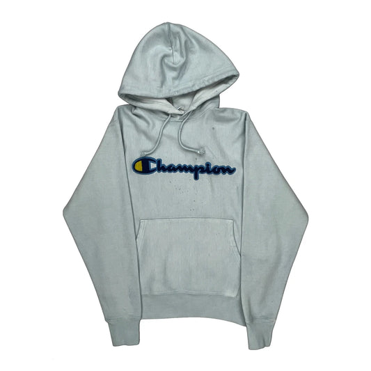 Reverse Weave Champion Spellout Hoodie - Small Grey Cotton