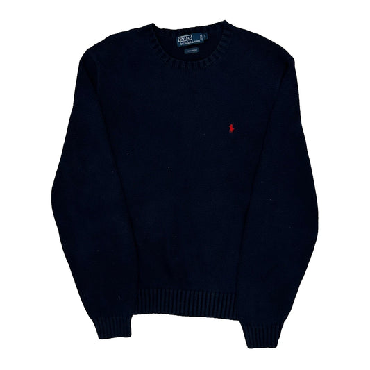 Vintage Polo By Ralph Lauren Chunky Knit Jumper - Large Navy Cotton