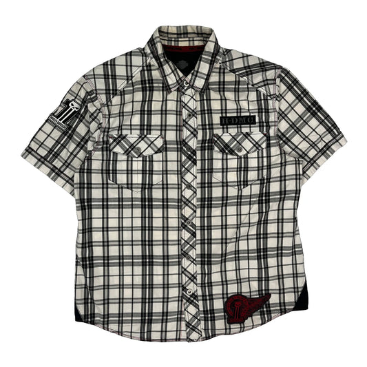 H-Dmc Harley Davidson Checked Short Sleeve Shirt - XL Black & White Cotton