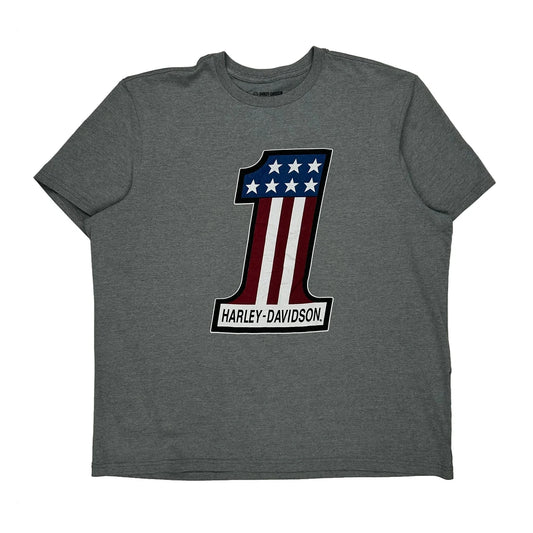 Patriotic Design Harley Davidson Graphic T-Shirt - 2XL Grey Cotton