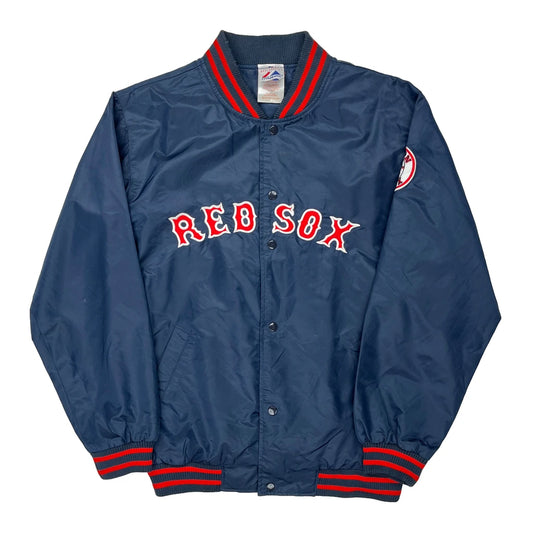 Red Sox Majestic Spellout Baseball Jacket - Large Red Nylon