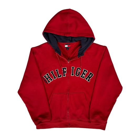 Tommy Hilfiger Full Zip Spellout Hoodie - Medium Red Cotton
