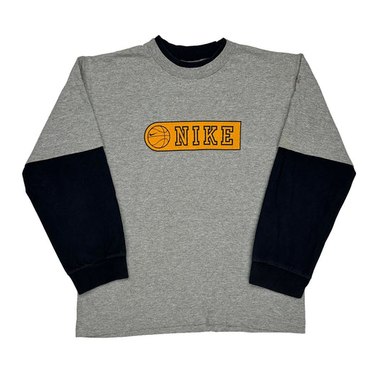 Age 10-12 Nike Graphic Long Sleeve T-Shirt - Medium Grey Cotton